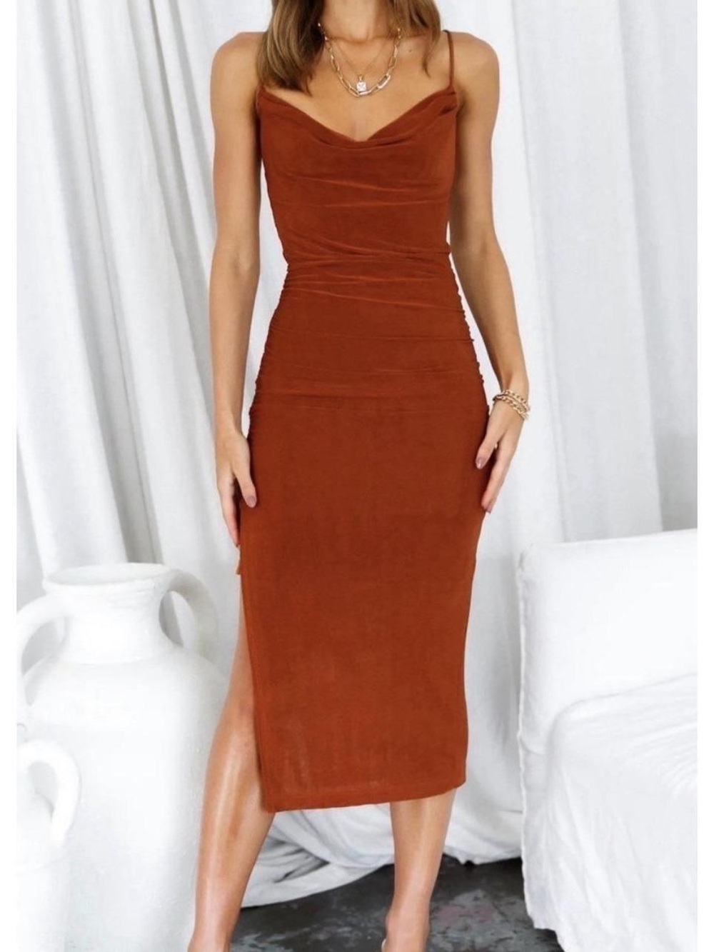 NWT Hello Molly Rust Cowl Neck Slip Dress - Women